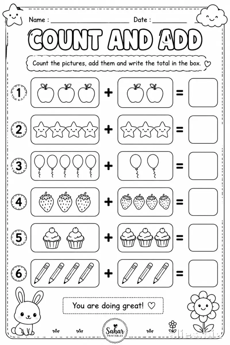 Free Printable Addition Worksheet For Kindergarten Free #7