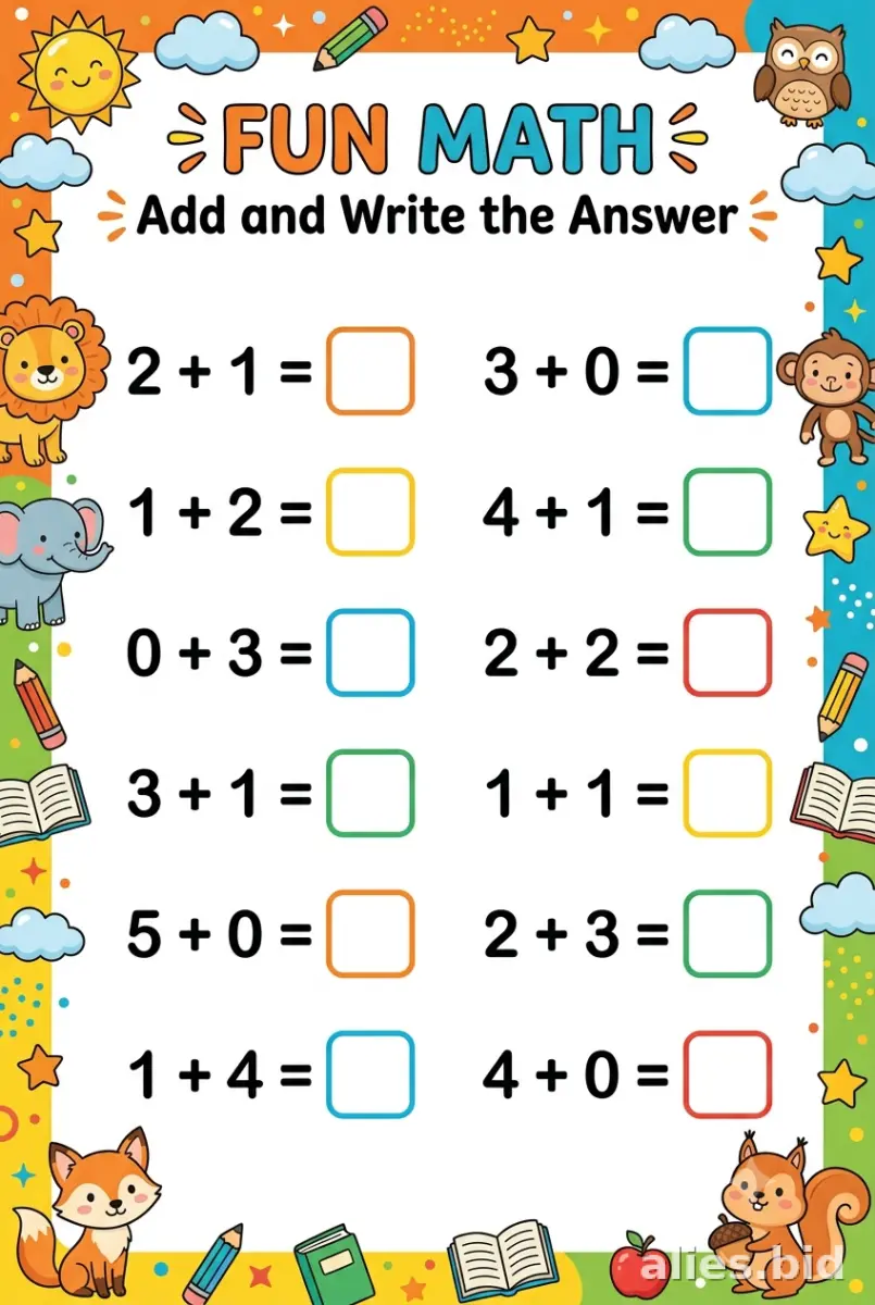 Free Printable Addition Worksheet For Kindergarten Free #5
