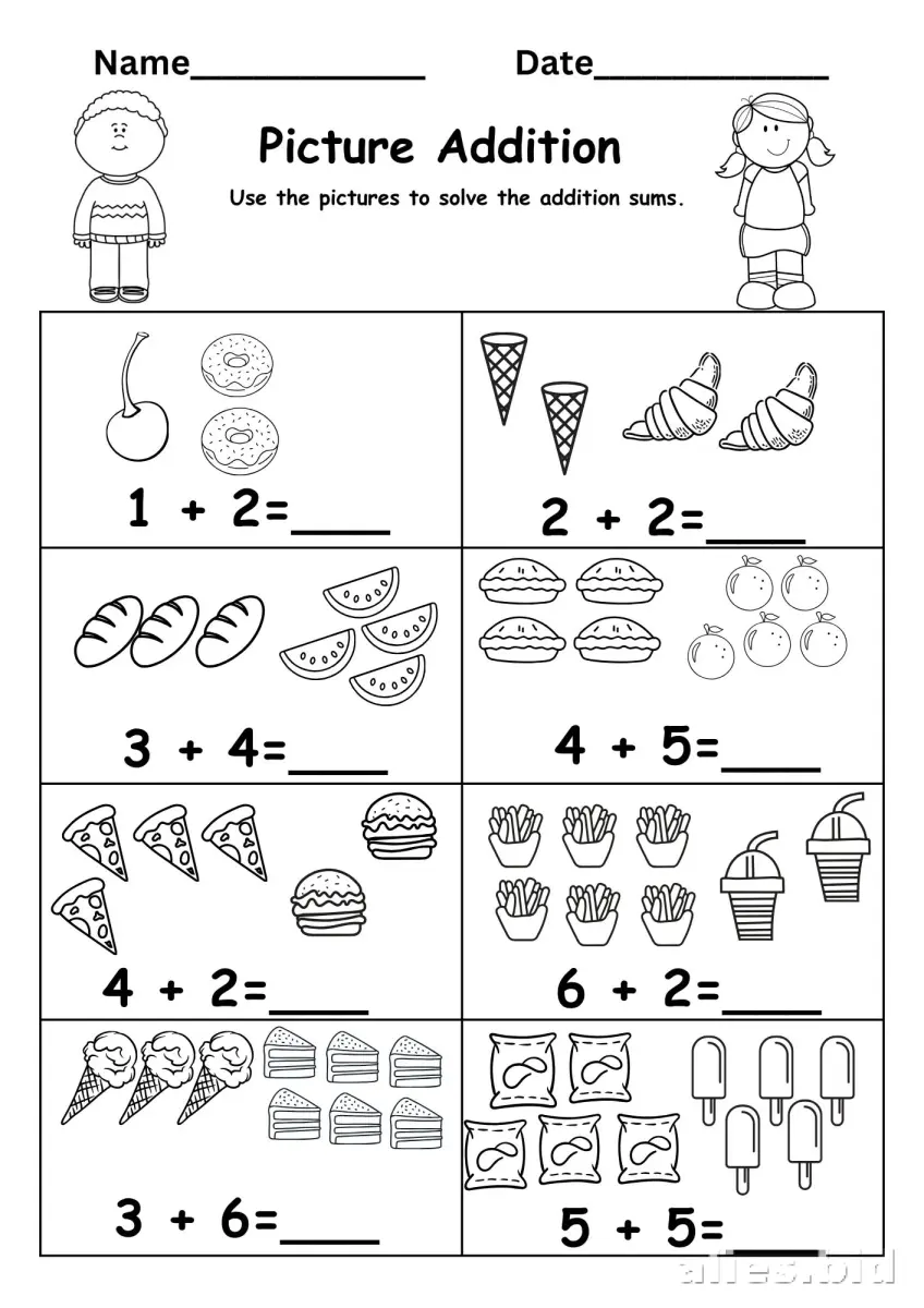 Free Printable Addition Worksheet For Kindergarten Free #6