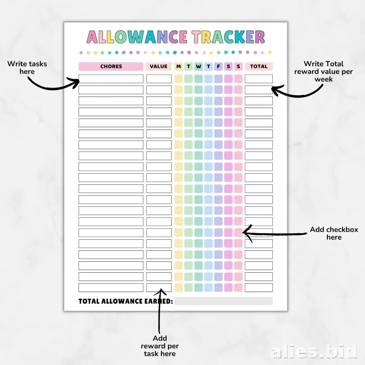 Free Printable Allowance Tracker Template Free Worksheet #16