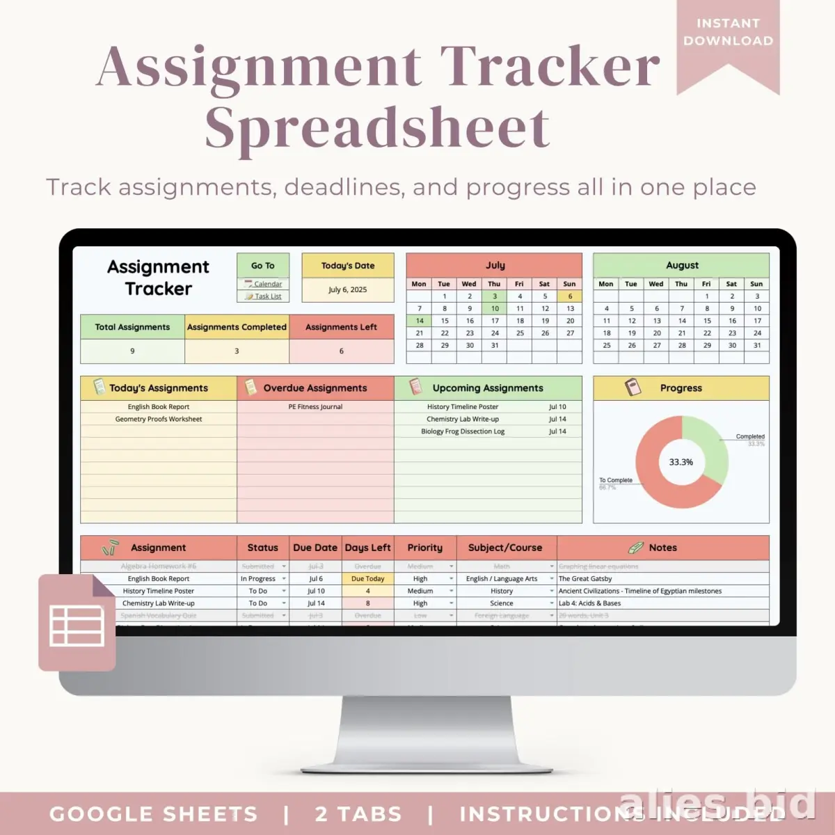Free Printable Assignment Tracker Template Free Worksheet #8