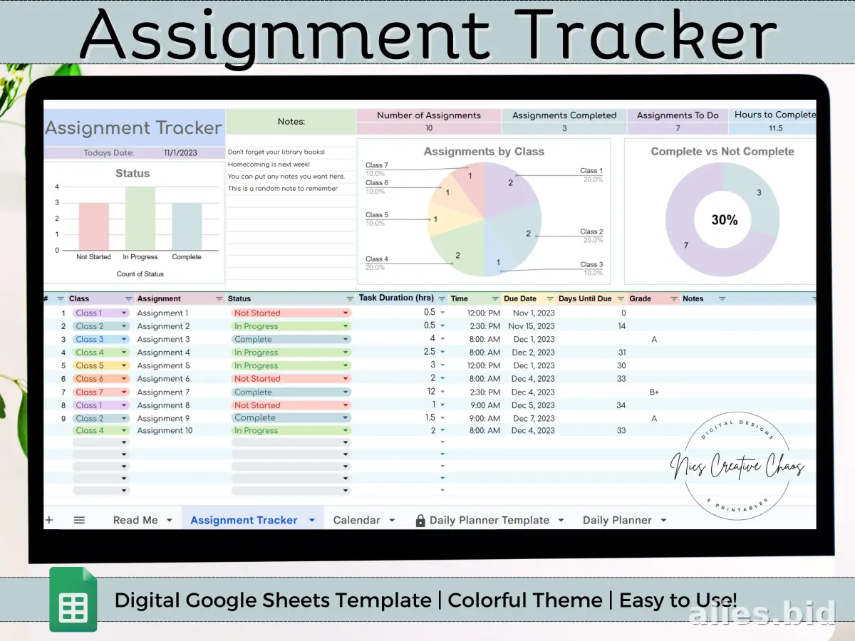 Free Printable Assignment Tracker Template Free Worksheet #9