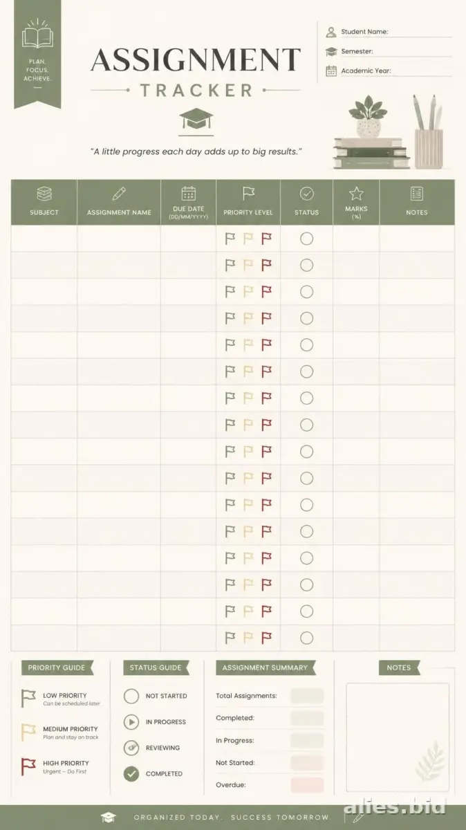 Free Printable Assignment Tracker Template Free Worksheet #13