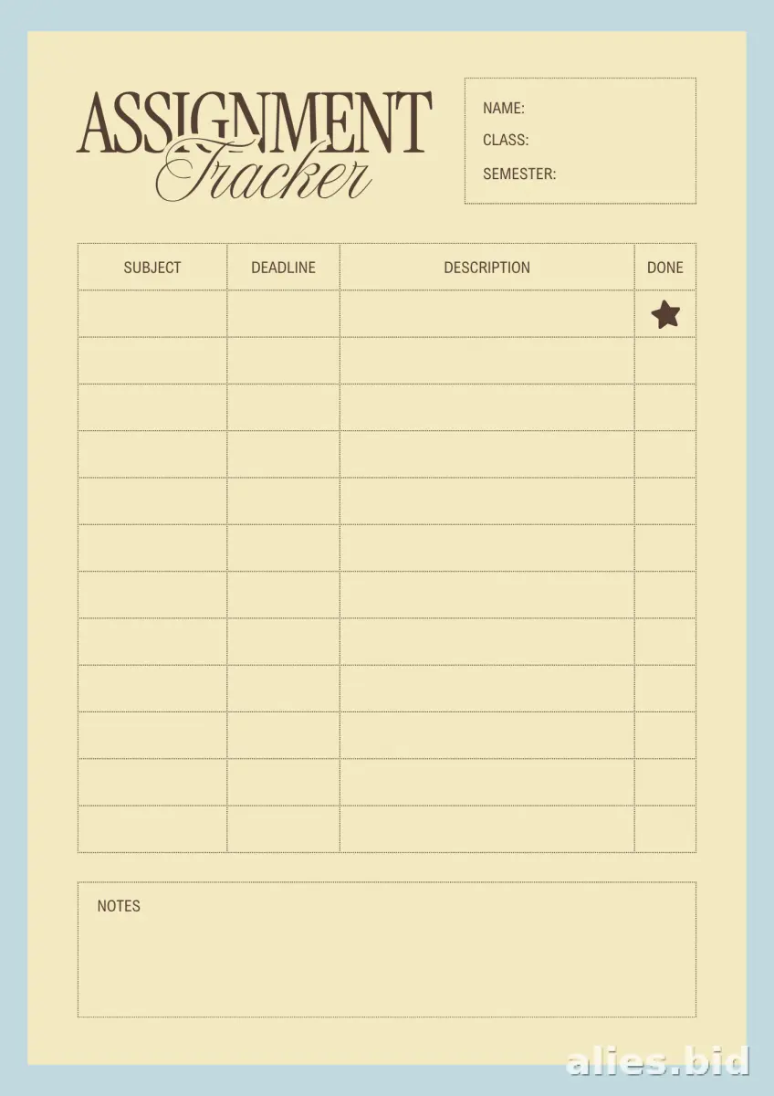 Free Printable Assignment Tracker Template Free Worksheet #15
