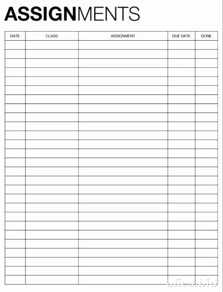 Free Printable Assignment Tracker Template Free Worksheet #5