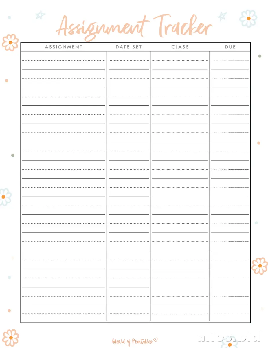 Free Printable Assignment Tracker Template Free Worksheet #3