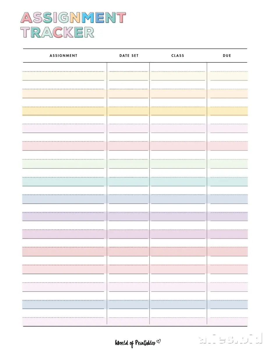 Free Printable Assignment Tracker Template Free Worksheet #4