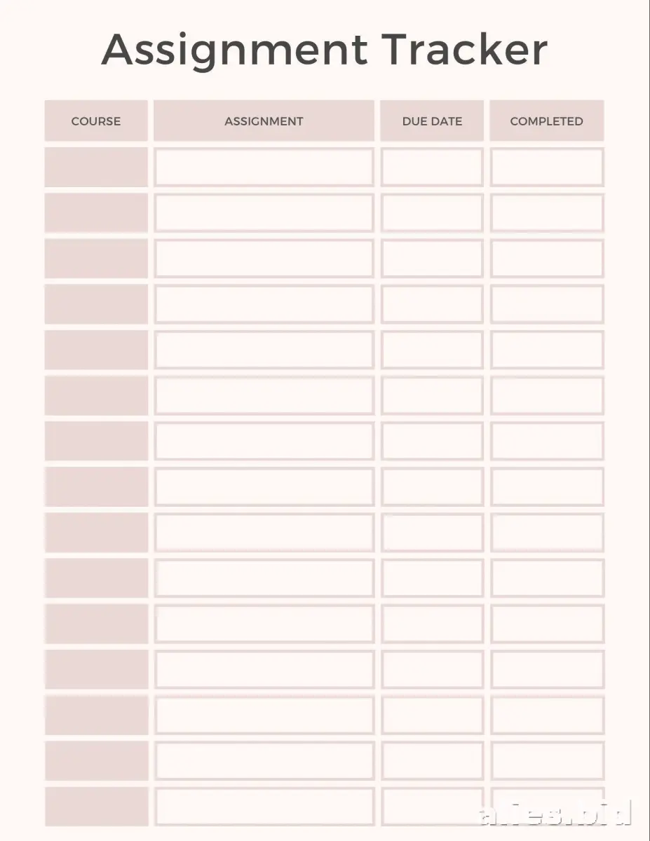 Free Printable Assignment Tracker Template Free Worksheet #10