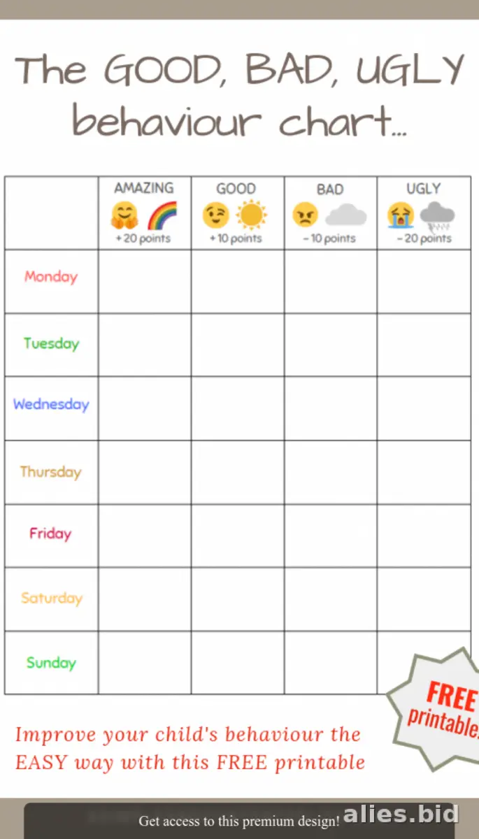 Free Printable Behavior Chart Template Free Worksheet #7