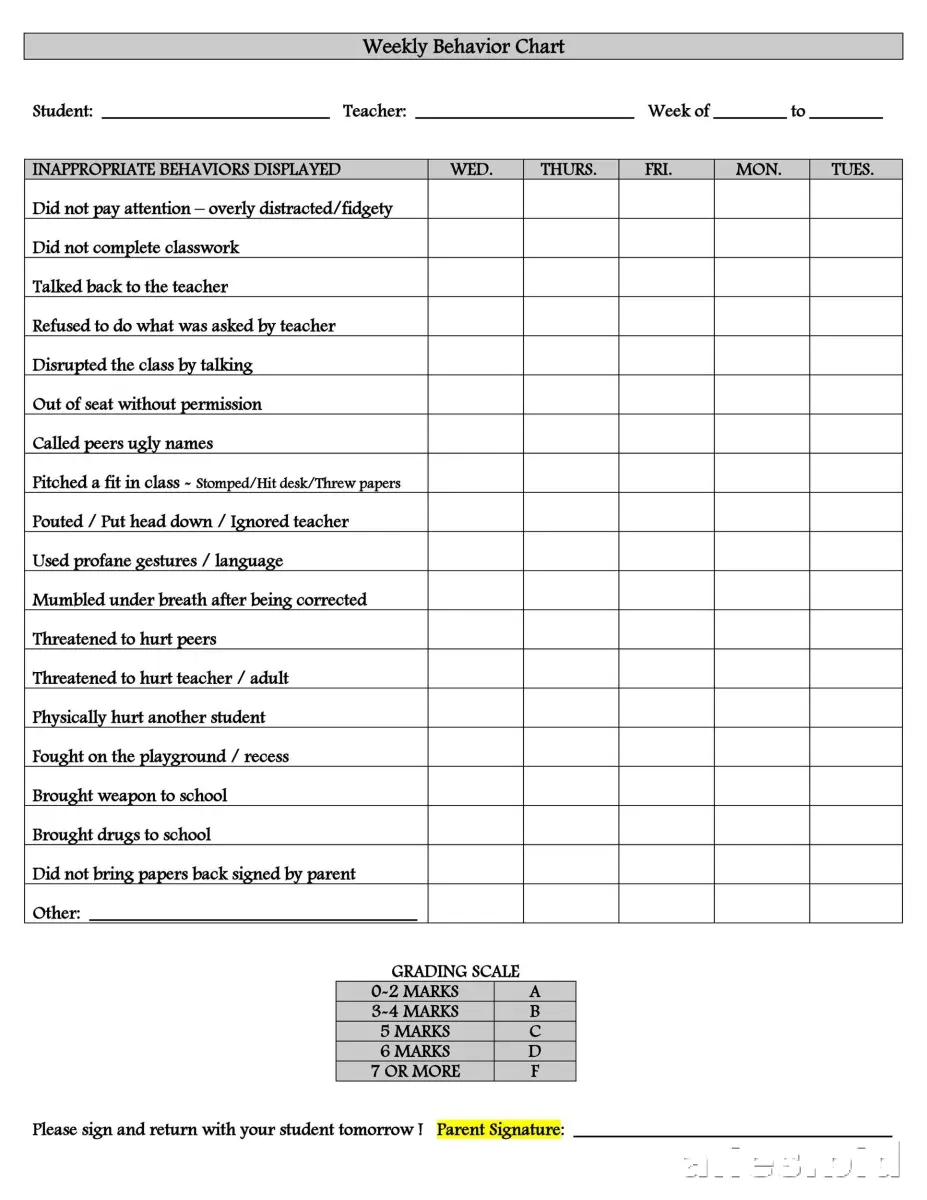 Free Printable Behavior Tracker Template Free Print Worksheet #5