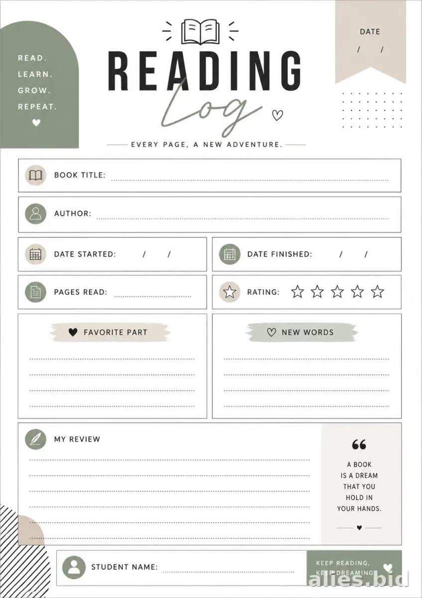 Free Printable Book Log Template Free Print Worksheet #14