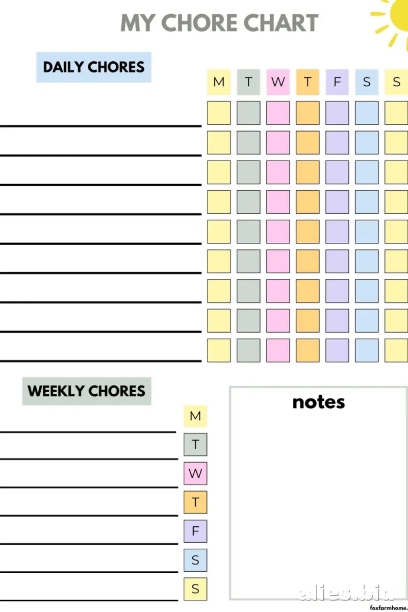 Free Printable Chore Chart Template Free Worksheet #8