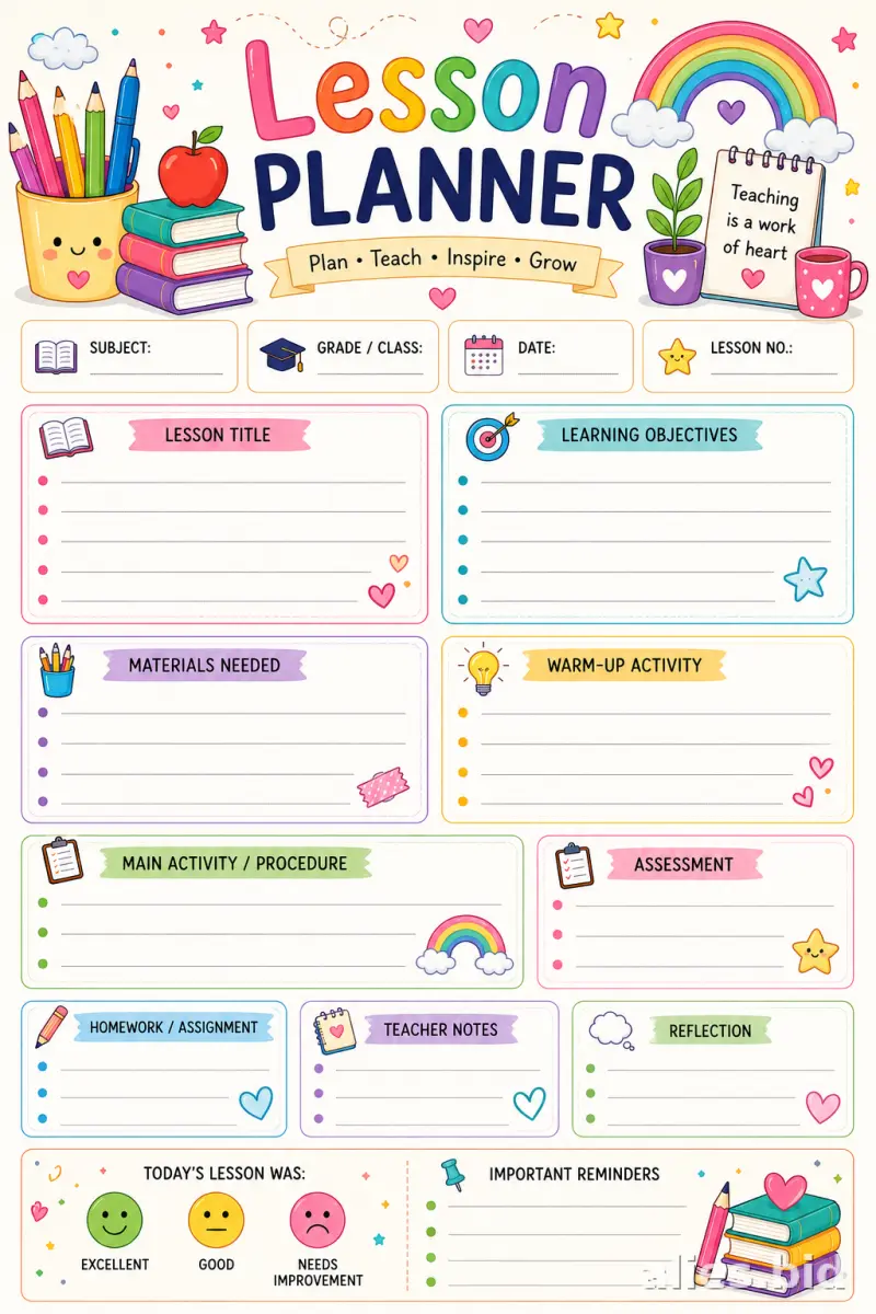 Free Printable Classroom Planner Template Free Worksheet #5