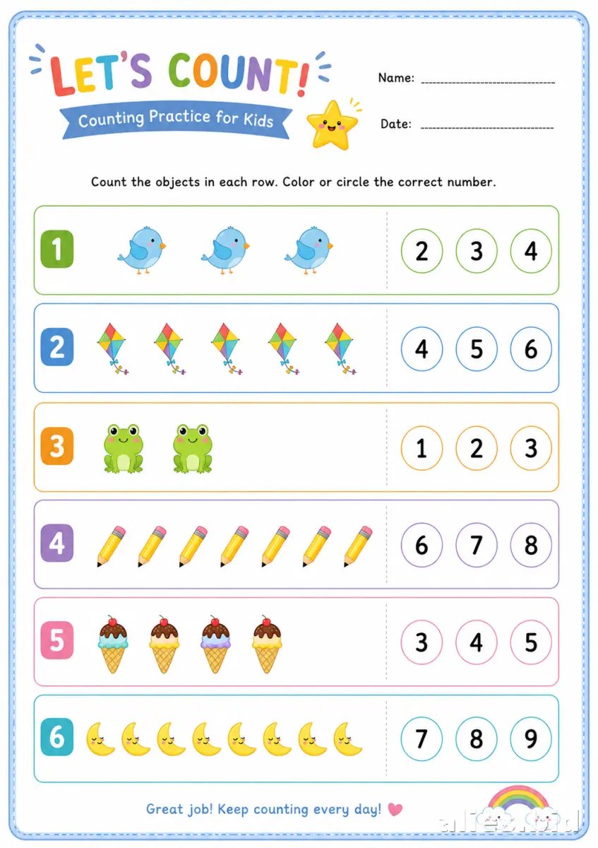 Counting Worksheets For Preschool Printable #17
