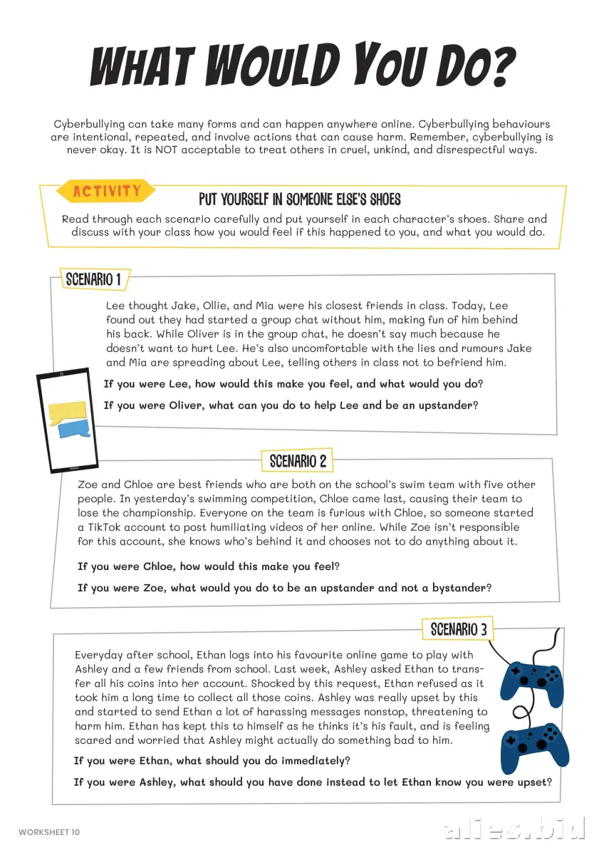 Free Cyberbullying Worksheets for Educators and Parents