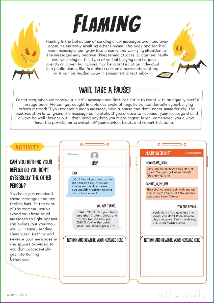 Free Printable Cyberbullying Worksheet Free #4
