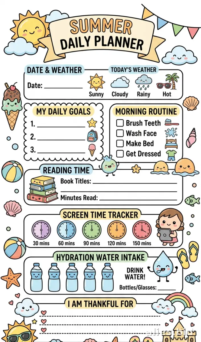 Free Printable Daily Planner Template For Kids Free Worksheet #13