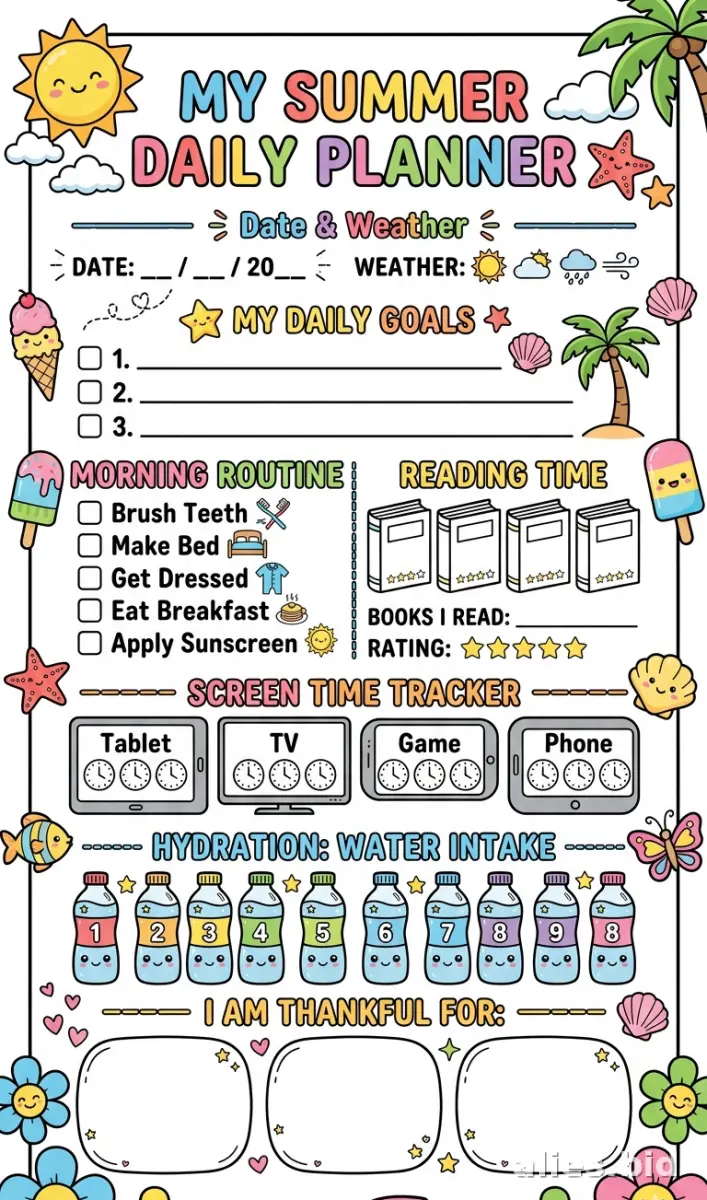 Free Printable Daily Planner Template For Kids Free Worksheet #12