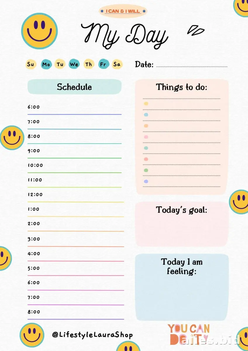 Free Printable Daily Planner Template For Kids Free Worksheet #5