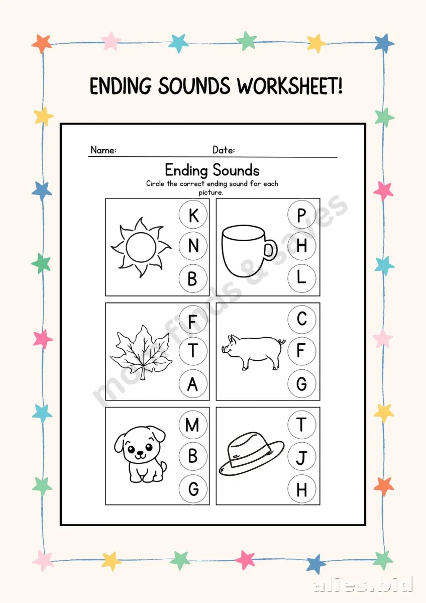 Ending Sounds Worksheet Printable #5
