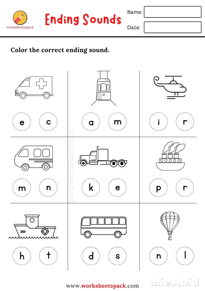 Ending Sounds Worksheet Printable #6