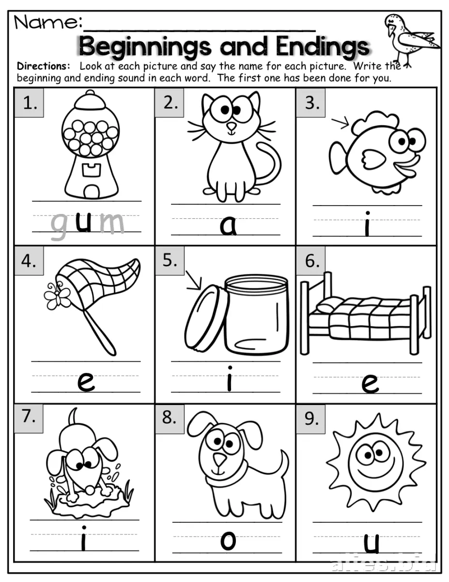 Ending Sounds Worksheet Printable #3