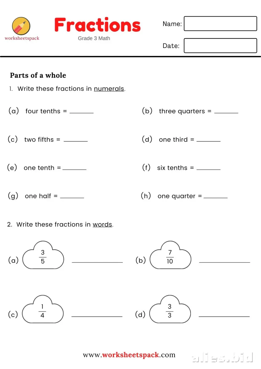 Free Printable Fractions Worksheet For 3rd Grade #8