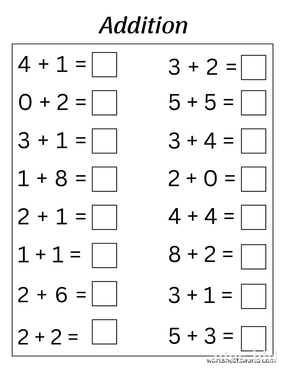 Free Printable Free Math Worksheets For Kindergarten Addition #15