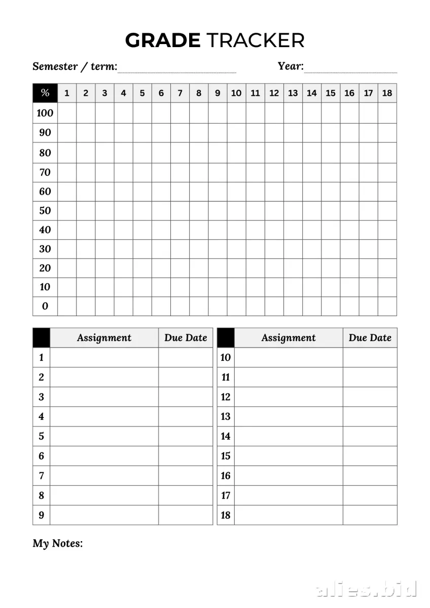 Free Printable Grade Tracker Template For Kids Free Worksheet #9