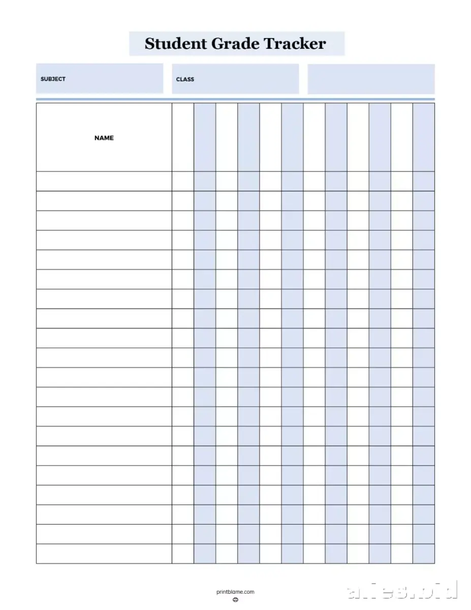 Free Printable Grade Tracker Template For Kids Free Worksheet #2
