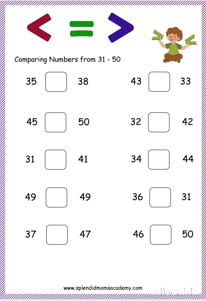 Free Printable Greater Than Less Than Worksheet Kindergarten #12