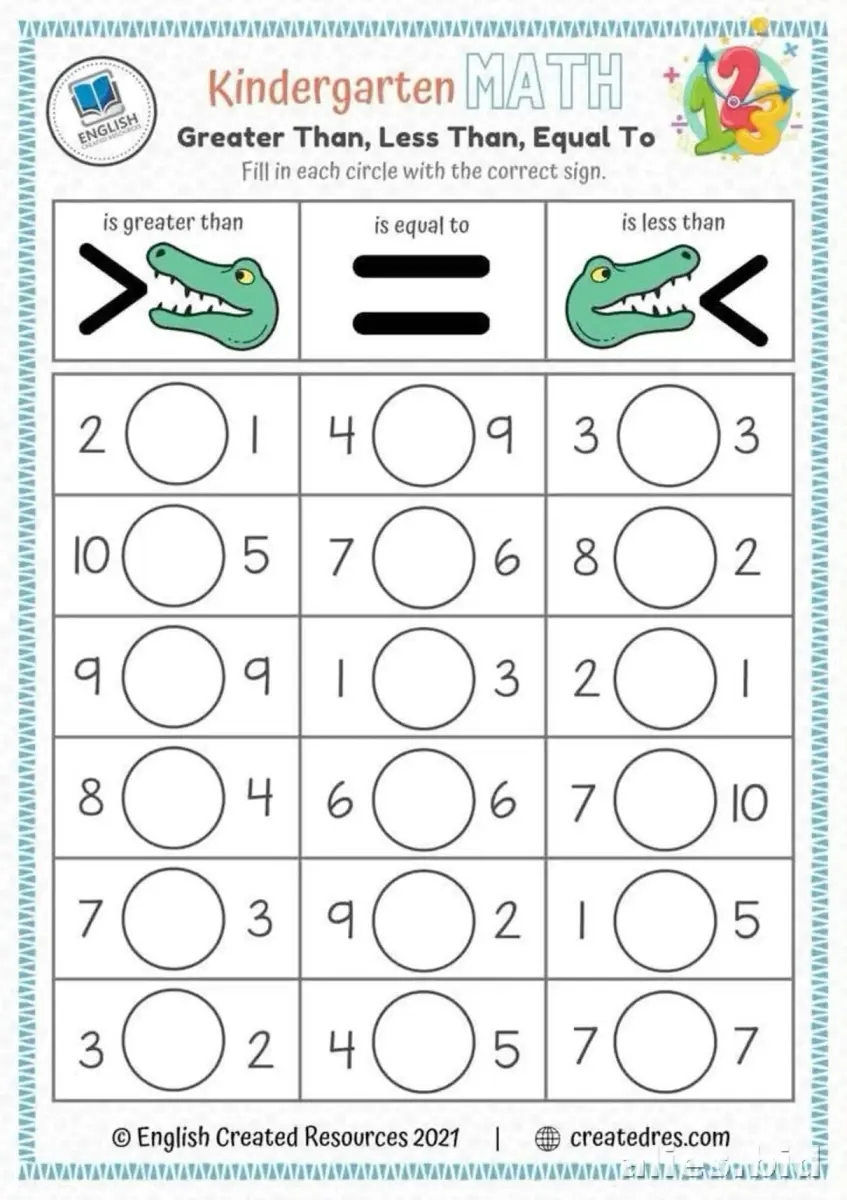 Free Printable Greater Than Less Than Worksheet Kindergarten #10