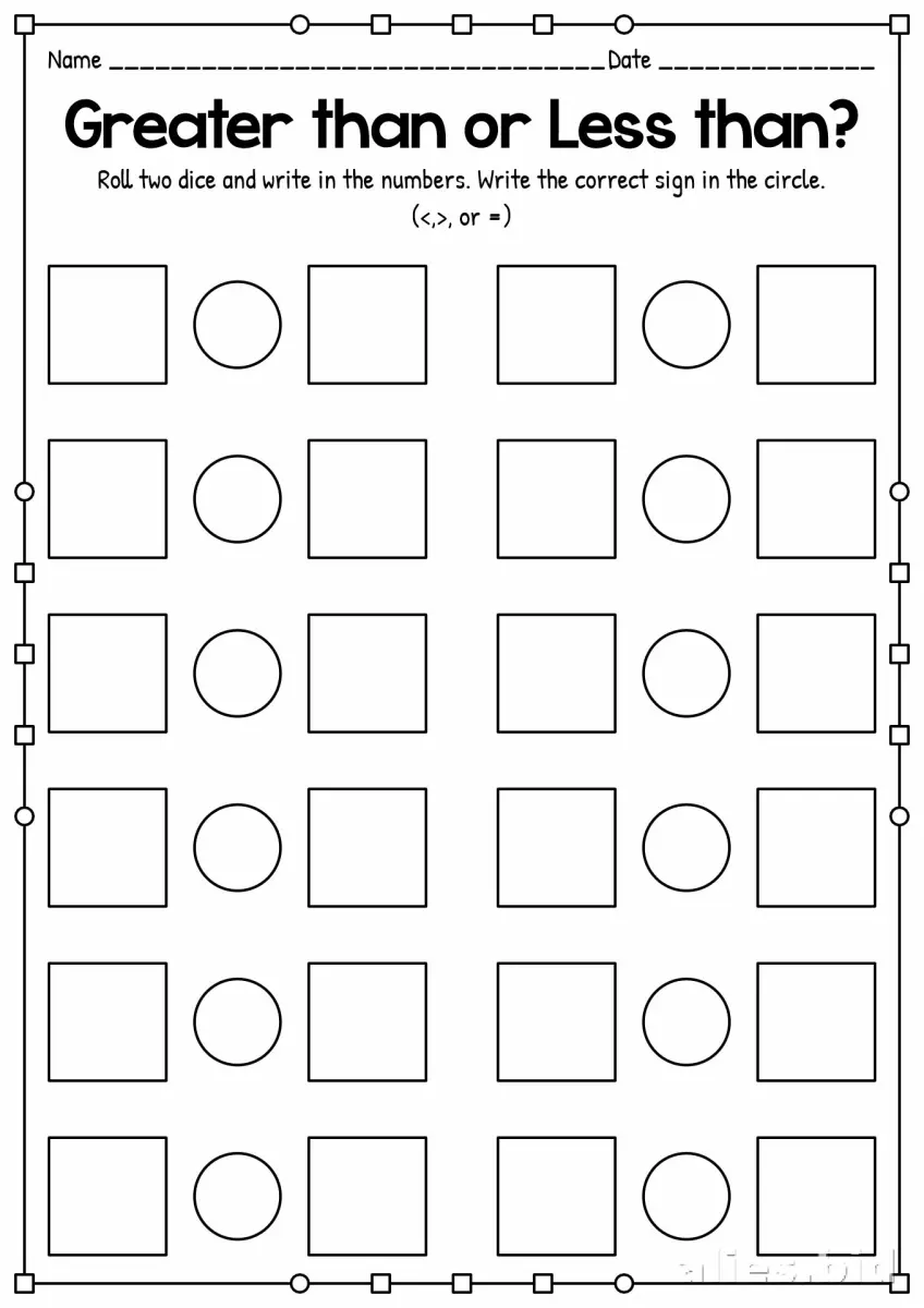 Free Printable Greater Than Less Than Worksheet Kindergarten #3