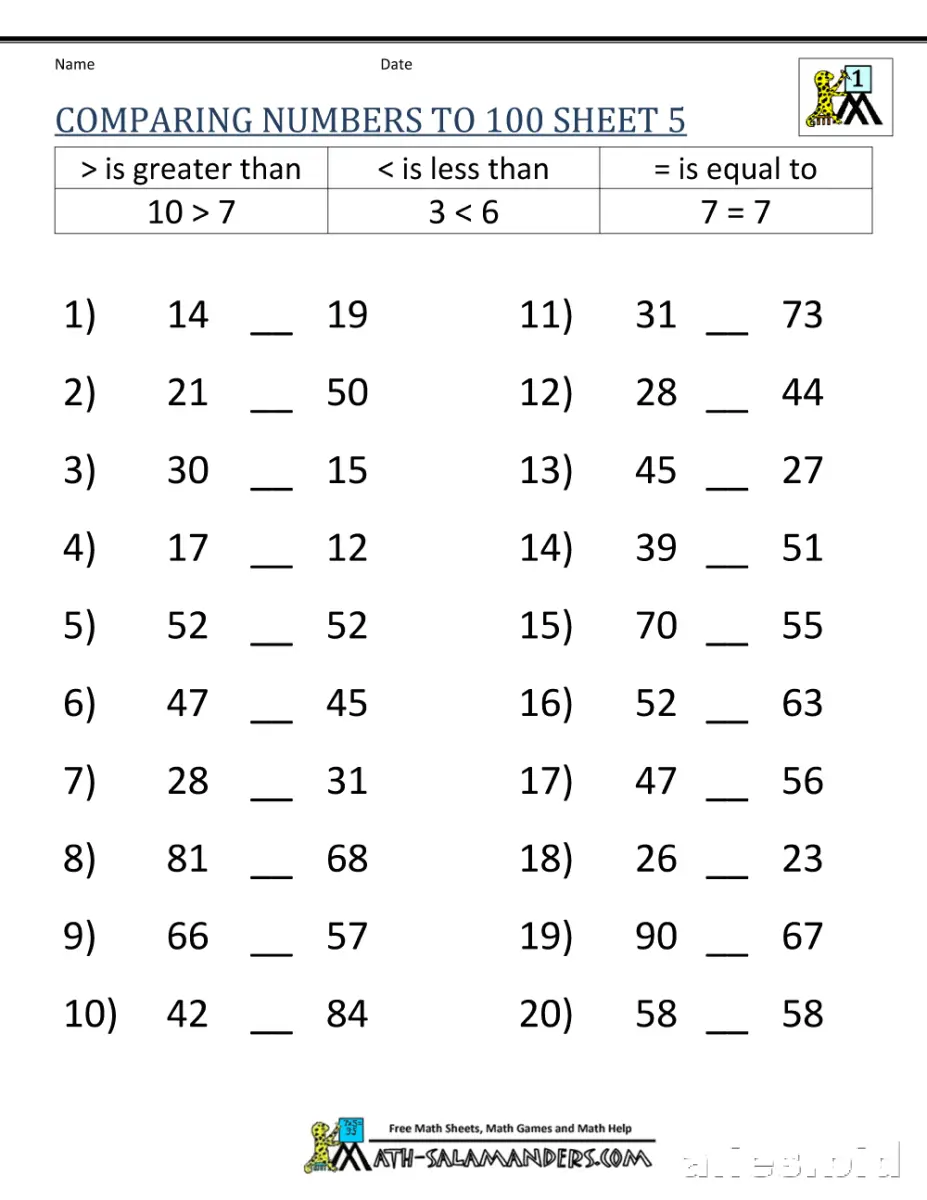 Free Printable Greater Than Less Than Worksheet Kindergarten #4