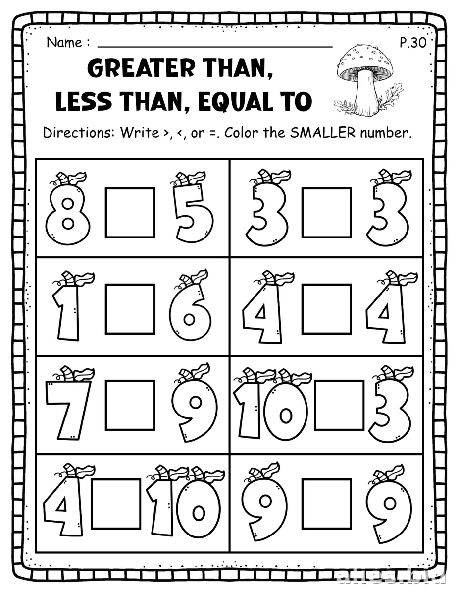 Free Printable Greater Than Less Than Worksheet Kindergarten #6
