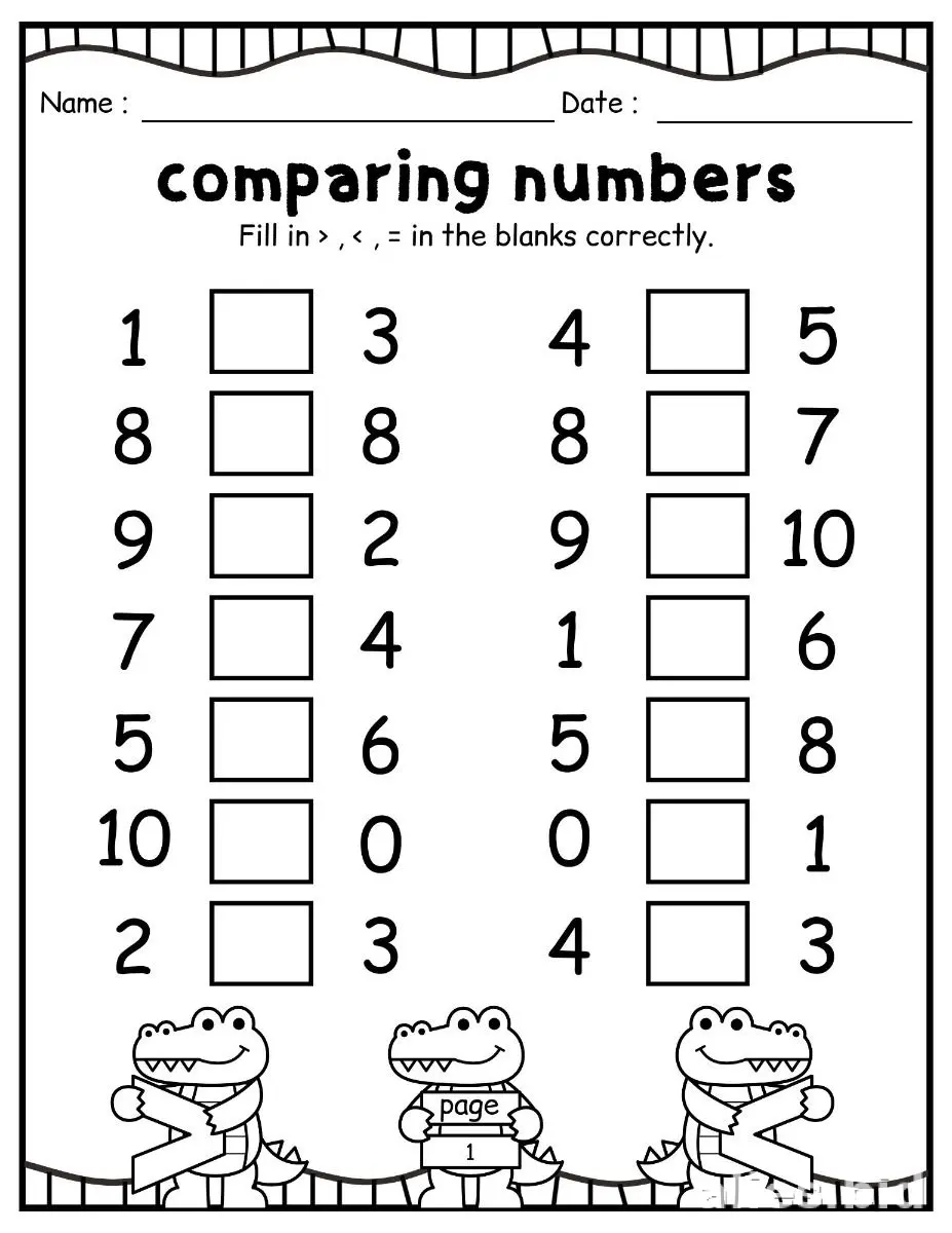 Free Printable Greater Than Less Than Worksheet Kindergarten #7