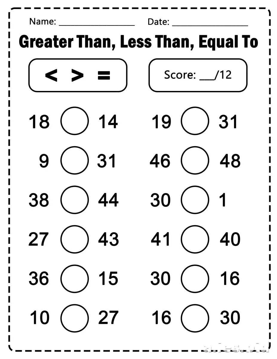 Free Printable Greater Than Less Than Worksheet Kindergarten #11