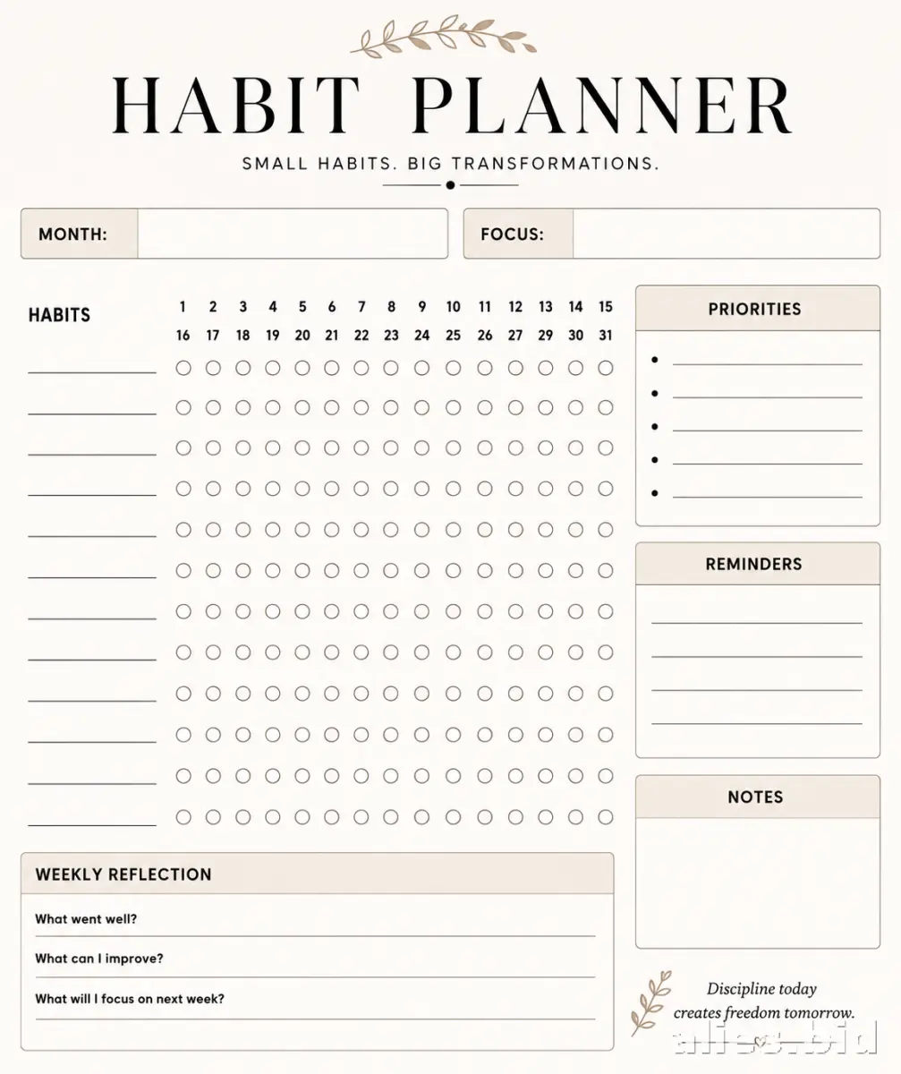Habit Tracker Printable Free Download Worksheet #16