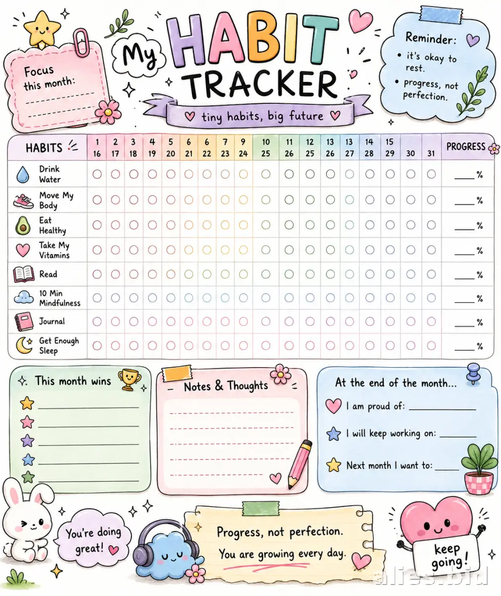 Habit Tracker Printable Free Download Worksheet #5
