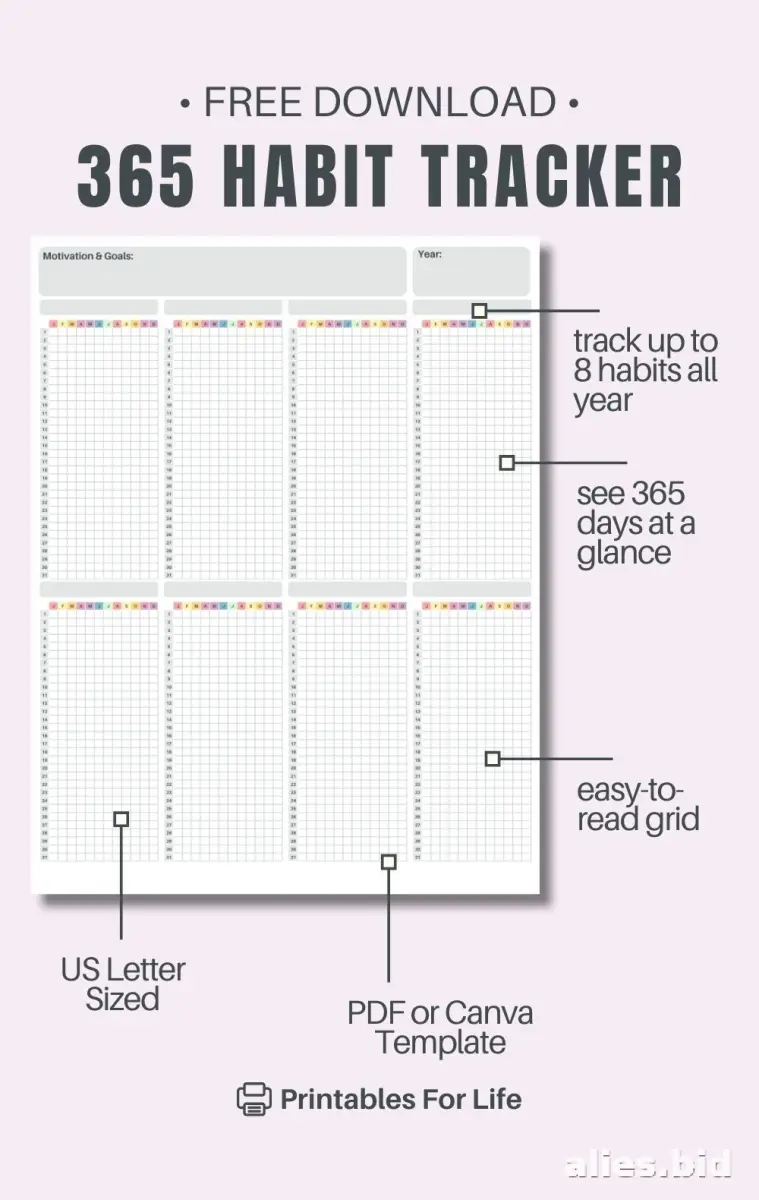 Habit Tracker Printable Free Download Worksheet #9