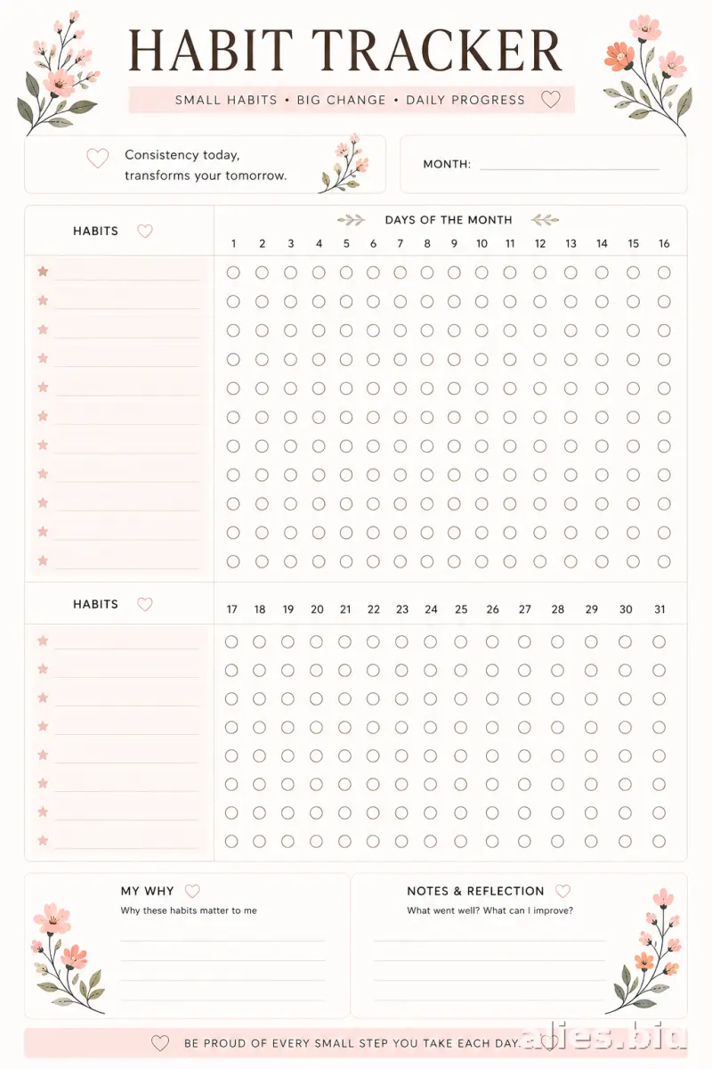 Habit Tracker Printable Free Download Worksheet #17
