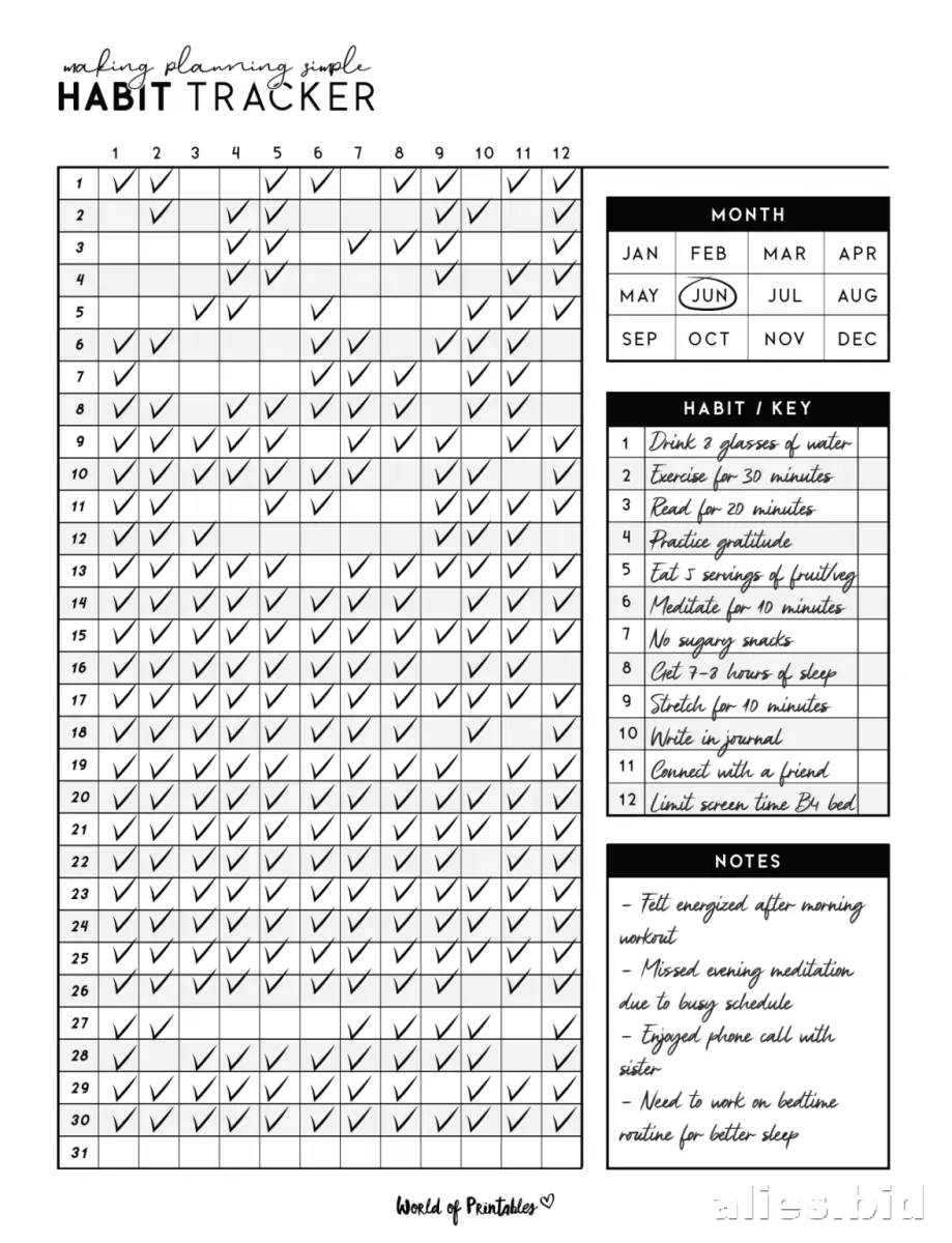 Habit Tracker Printable Free Download Worksheet #22