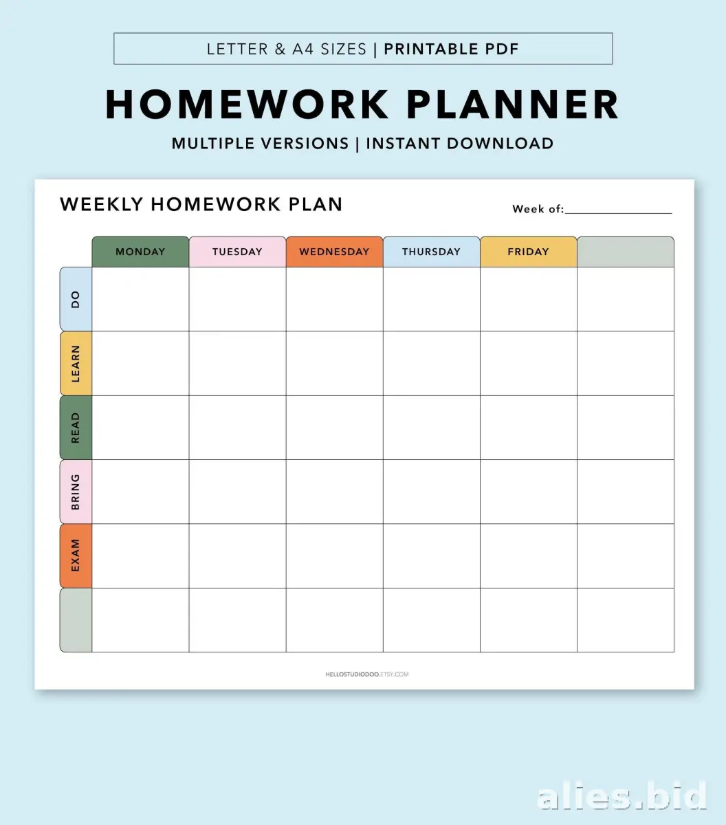 Free Printable Homework Planner Template Free Worksheet #6