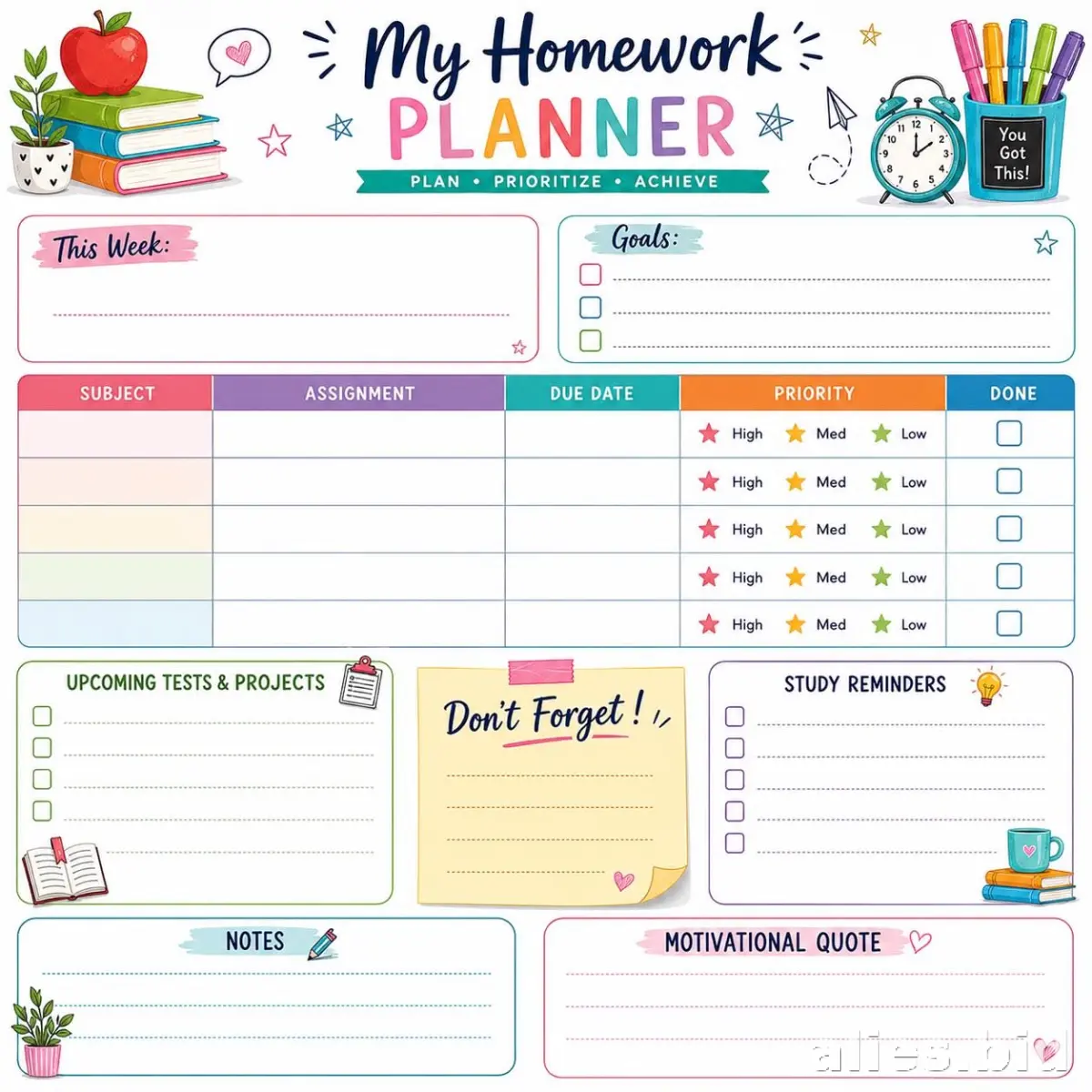 Free Printable Homework Planner Template Free Worksheet #5