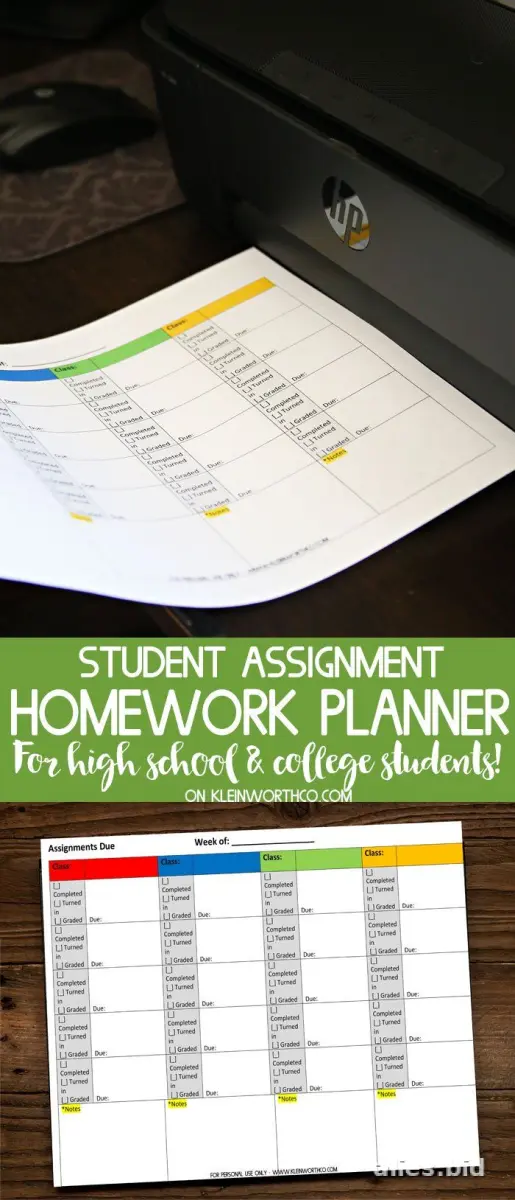Free Printable Homework Planner Template Free Worksheet #7