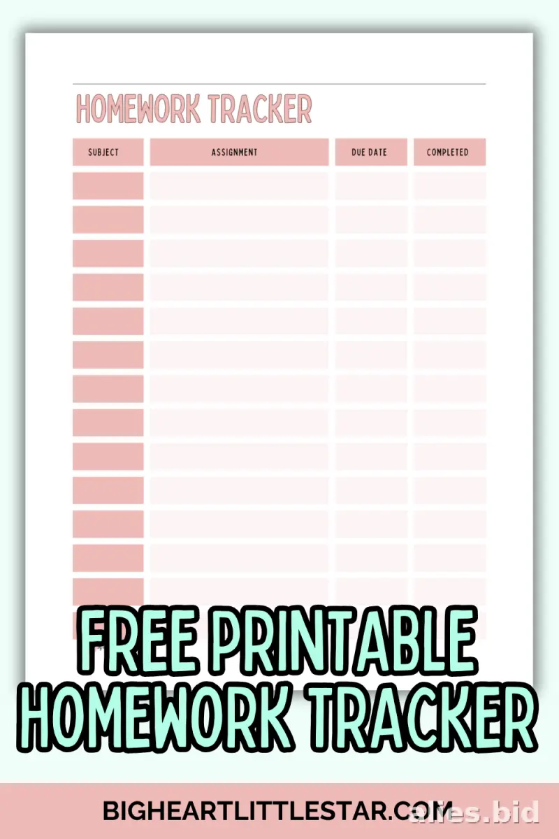 Free Printable Homework Planner Template Free Worksheet #4