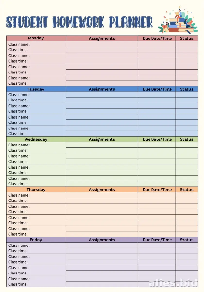 Free Printable Homework Planner Template Free Worksheet #11