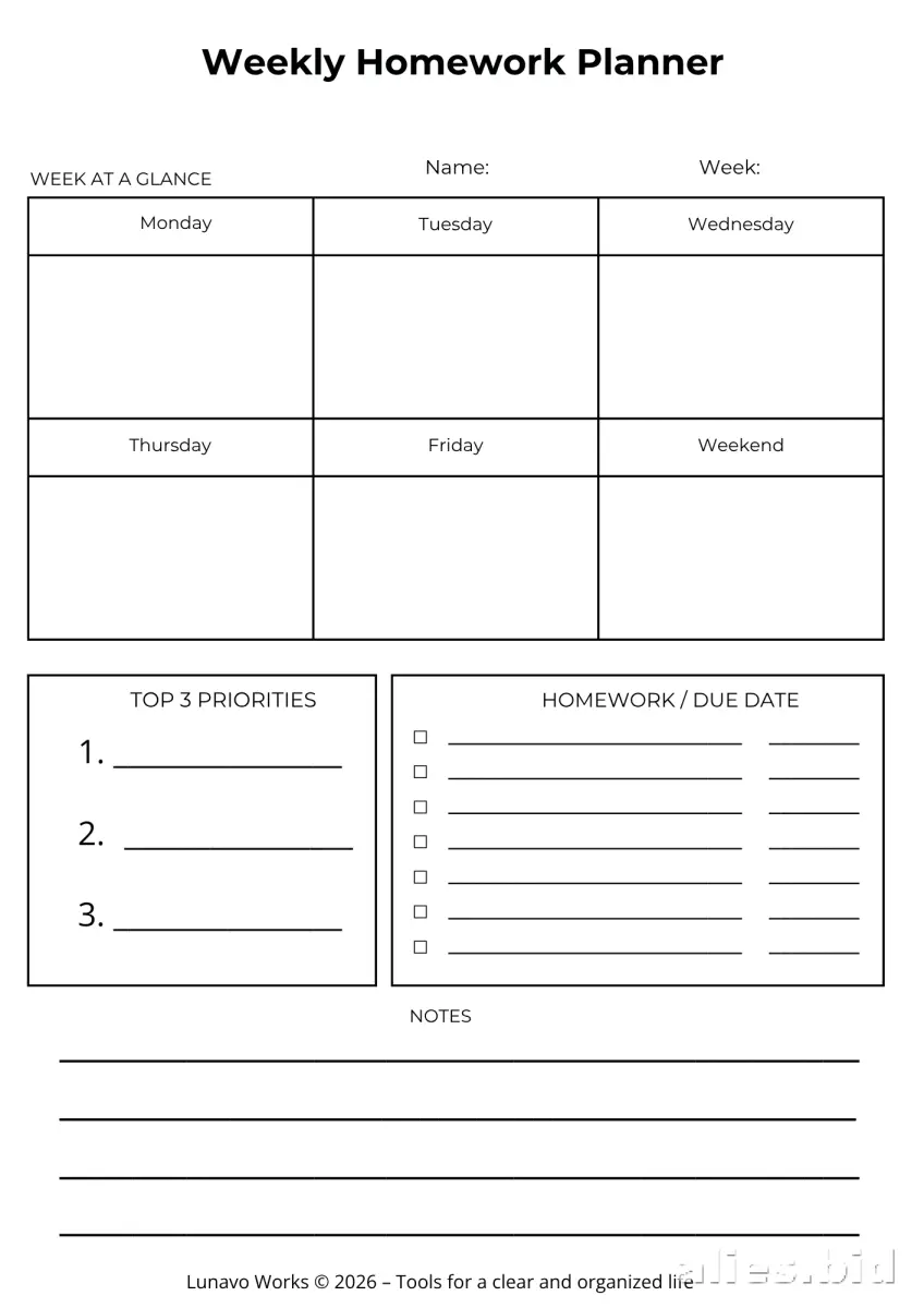 Free Printable Homework Planner Template Free Worksheet #18