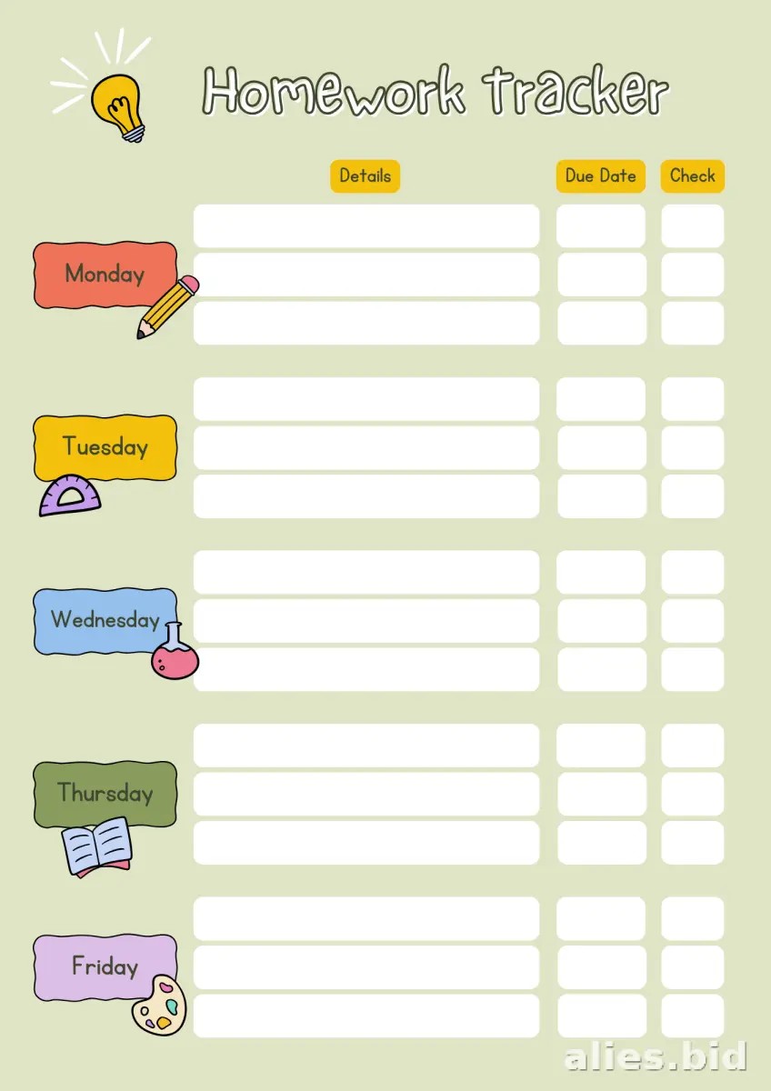 Free Printable Homework Planner Template Free Worksheet #21