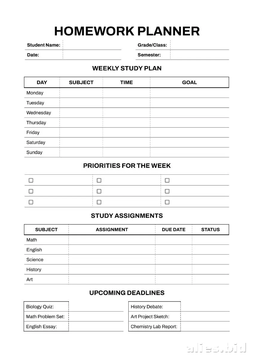 Free Printable Homework Planner Template Free Worksheet #8